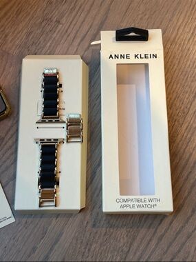 Anne Klein Black Silicone and Gold tone Link Apple Watch Band
